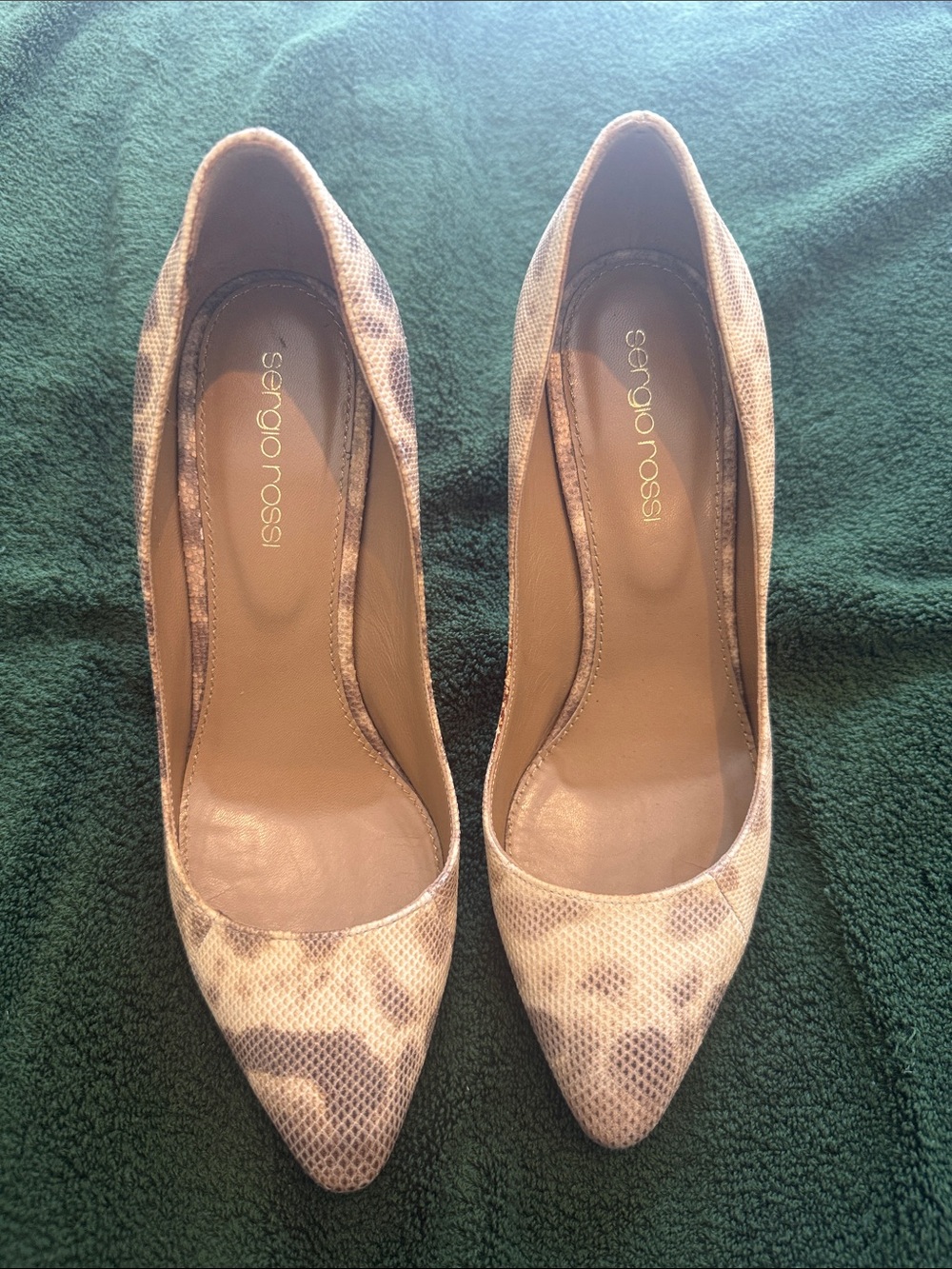 Sergio Rossi Neutral Snake-Print Almond Toe Pumps